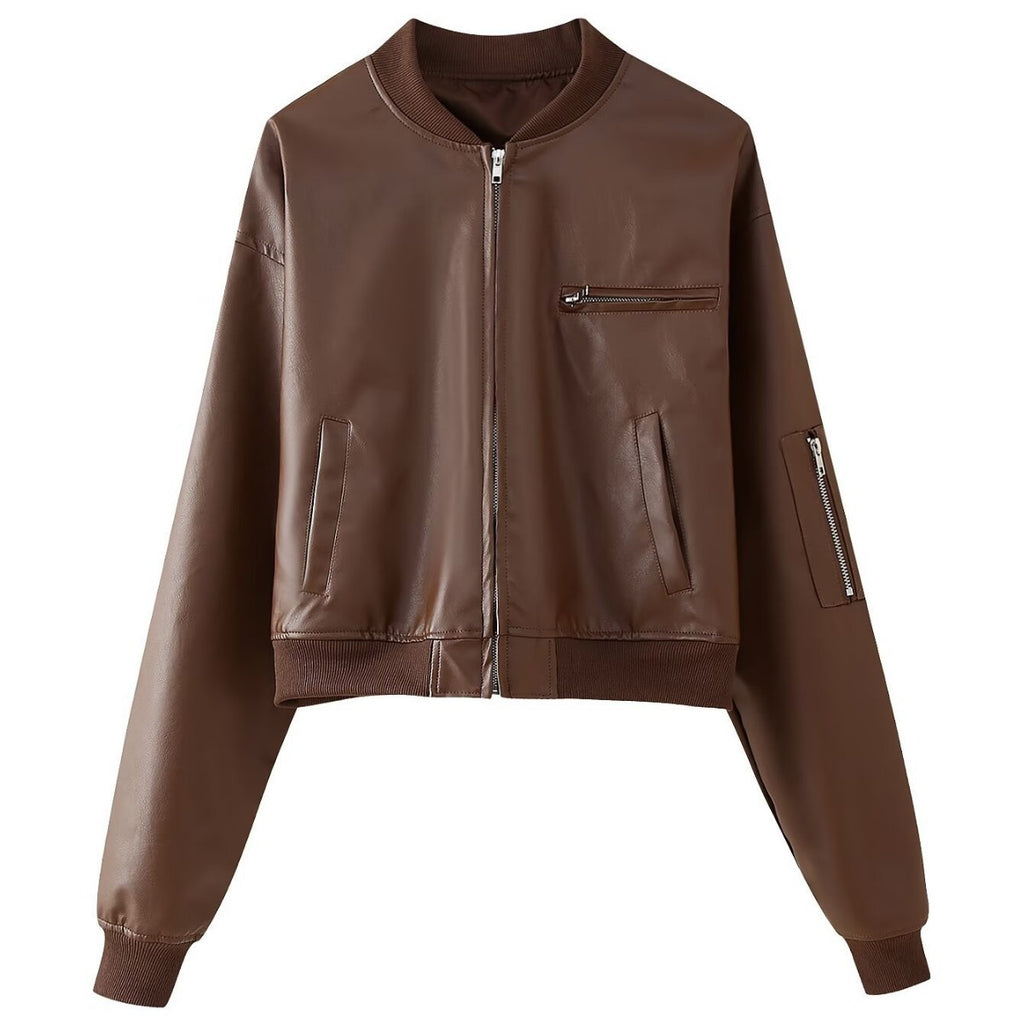 Short Jacket Fried Street Leather Clothing With Stand Collar Coat