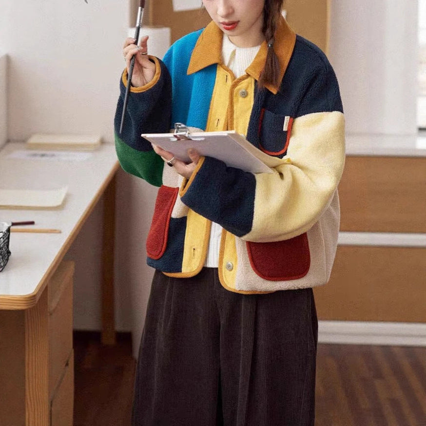 Vintage Colorful Plaid Lambswool Short Coat For Women