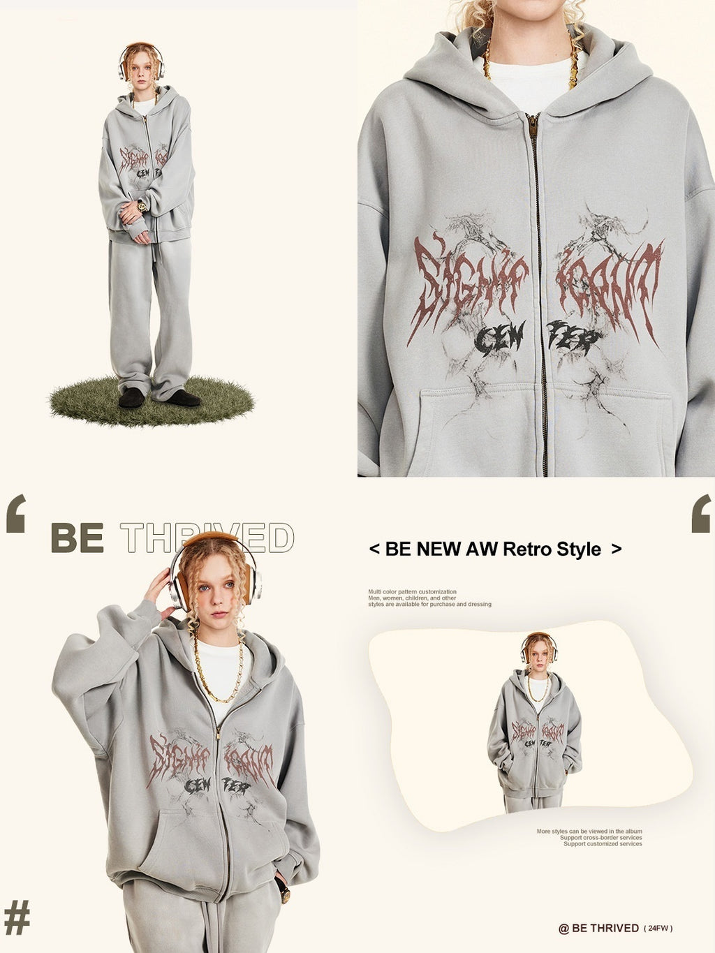 Gothic Style Zippered Hooded Sweatshirt Cardigan Jacket For Men