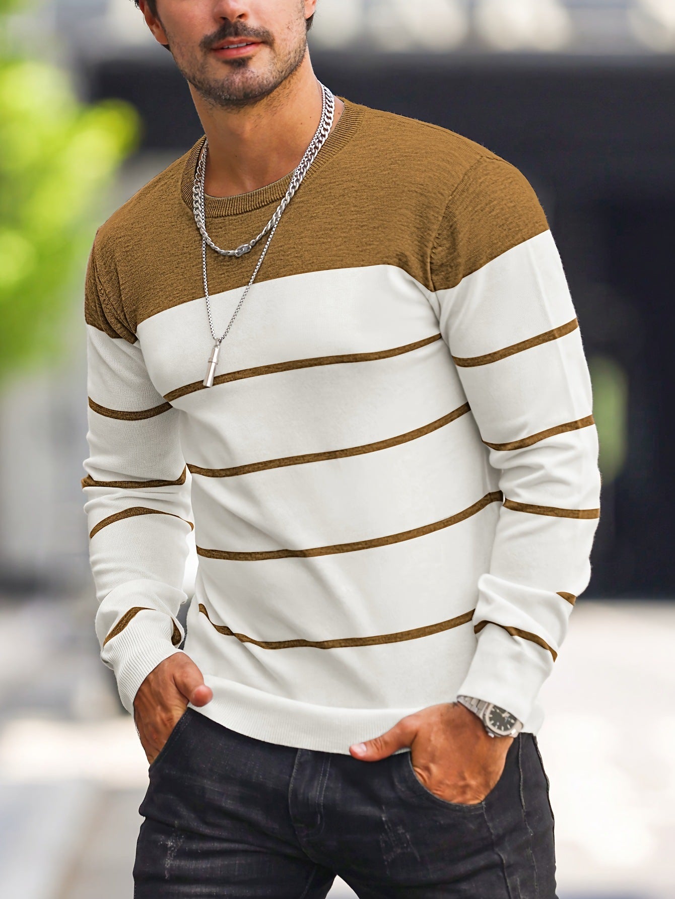 Men's Knitted Fashion Crew Casual Sweatshirt