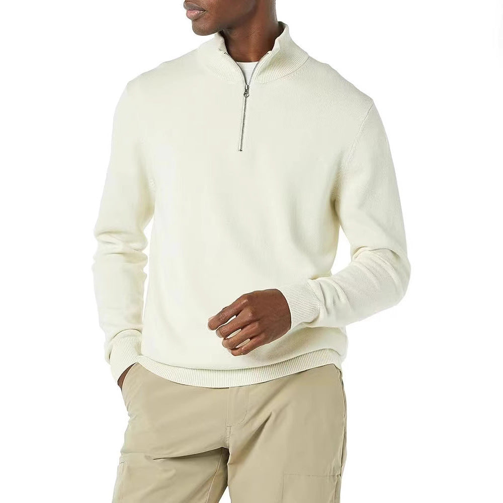 Men's Fashion Half Zipper Polo Sweater Casual Long Sleeve