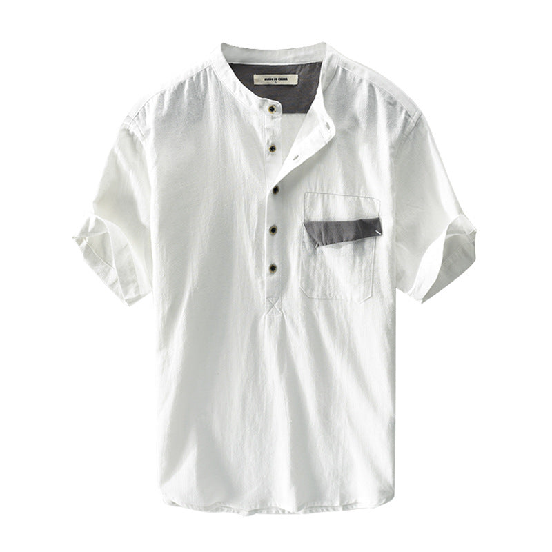 Men's Linen Short Sleeve Pullover Shirt