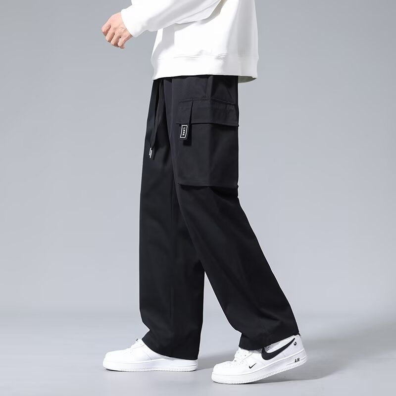 Large Loose Pockets Drawstring Boys Straight Cargo Pants