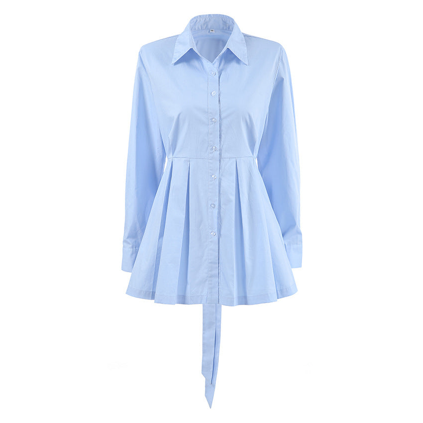 Temperament Commute All-match Cotton Shirt Long-sleeved Lace-up Top