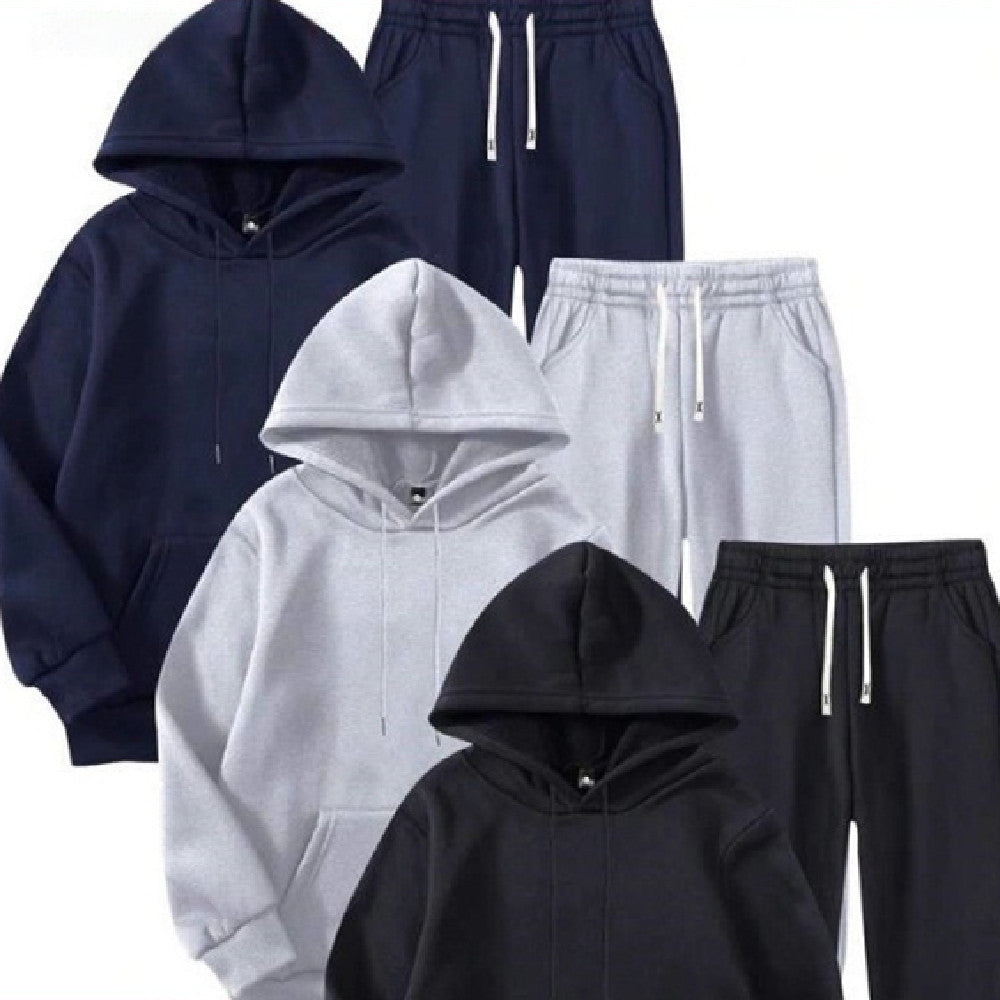 Men's Solid Color Hoodie Casual Set
