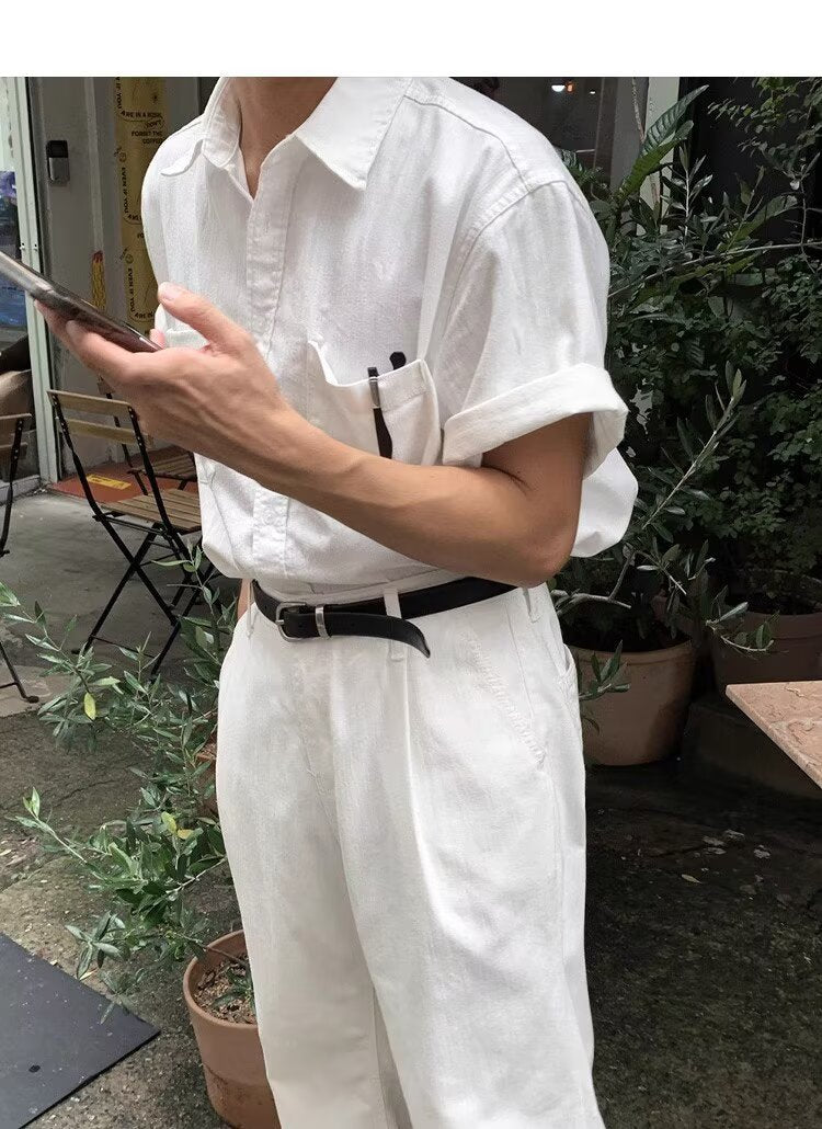 Casual Short-sleeved Shirt Japanese Minimalist Men