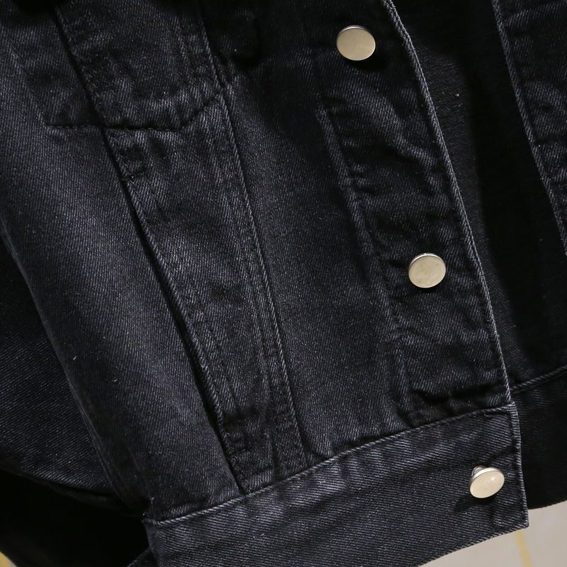 Spring And Autumn Korean Style Loose Denim Jacket Women's All-matching Batwing Sleeve Black