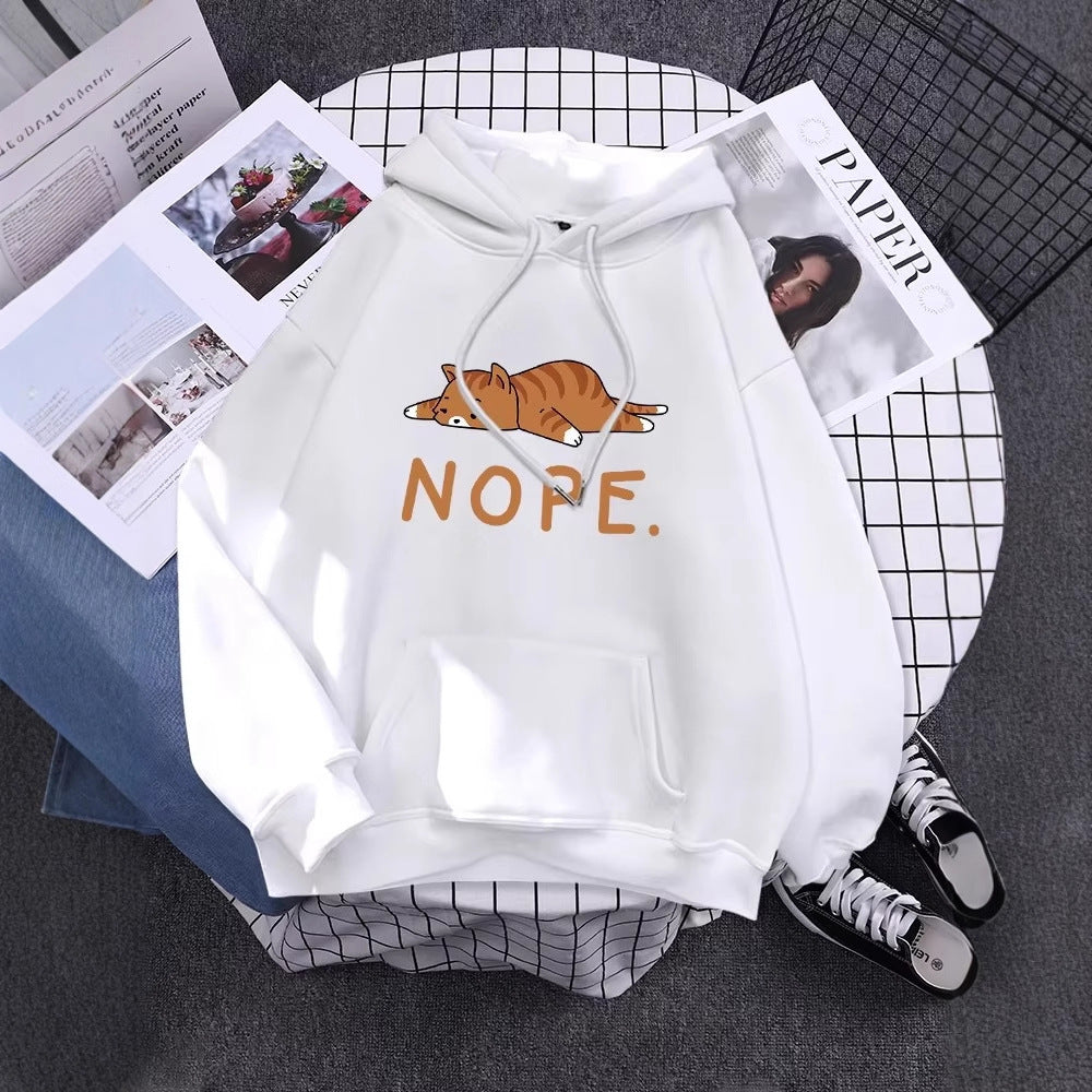 New Autumnwinter Cat-print Fleece Hoodiessoothing And Cozy