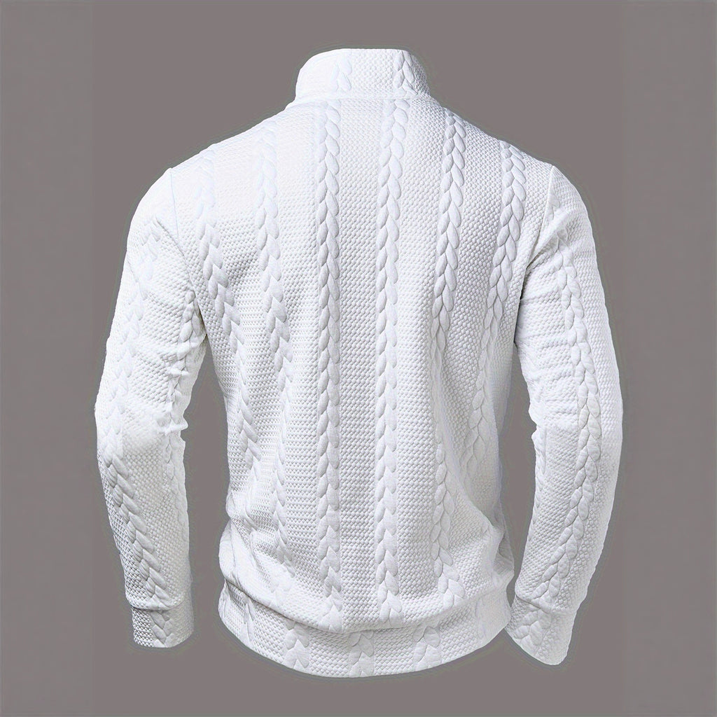 European And American AutumnWinter Casual Textured Fabric Zippered Crew Neck Long-Sleeve Shirt