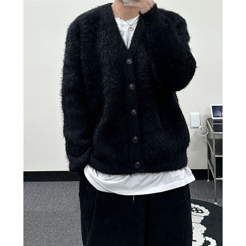 Mohair American Retro V-neck Sweater Coat