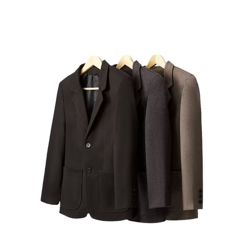 Mens Solid Color Loose Fit Business-Casual Wool Blazer