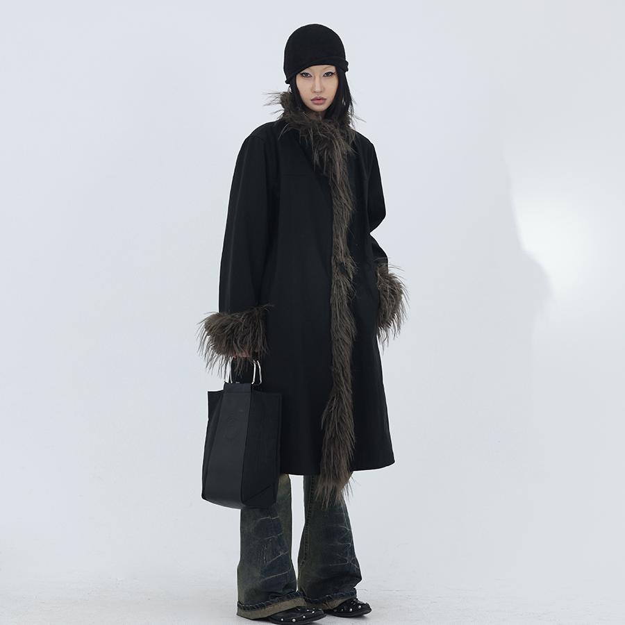 Female Plush Inner Stand Collar Black Cotton Jacket