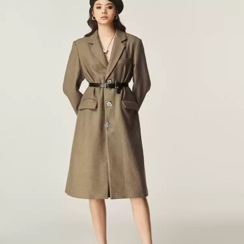 Autumn And Winter Classic Retro Mid-length Coat Brown Suit Jacket