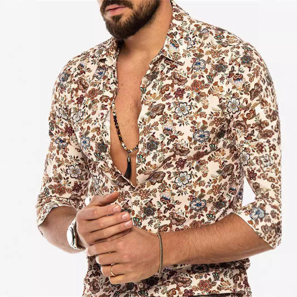 Men's Loose-fit Camouflage Multi-color Casual Jacquard Shirt