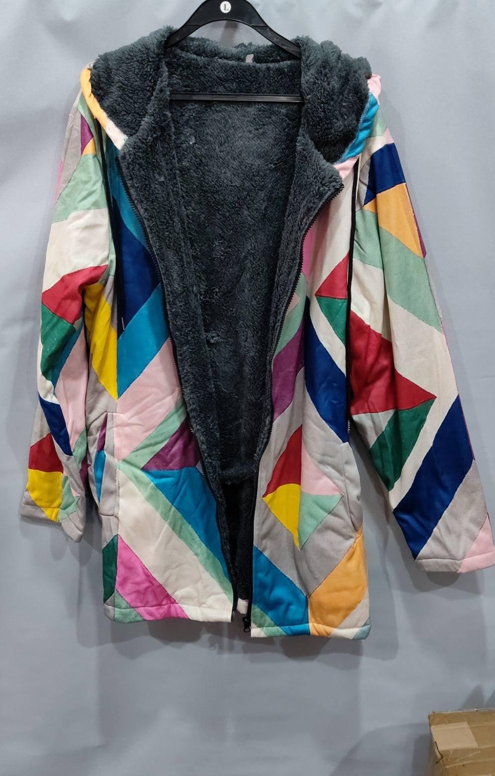 Men's Coat Winter Print Plush Lining Thick Windproof Jacket Long Sleeve Zipper