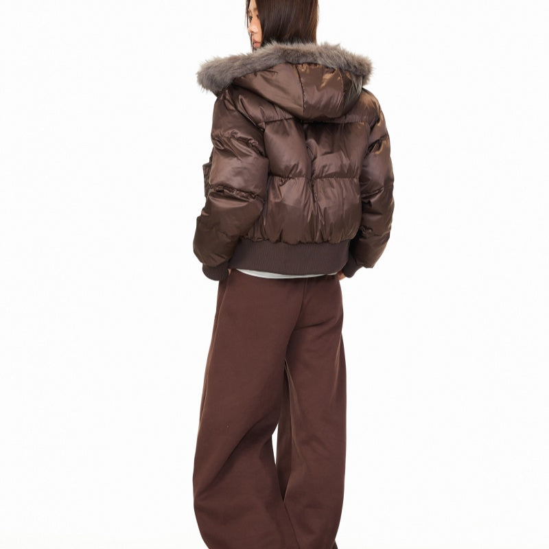 Personality Patch Fur Collar Hooded Cotton Coat Women's Winter American Style