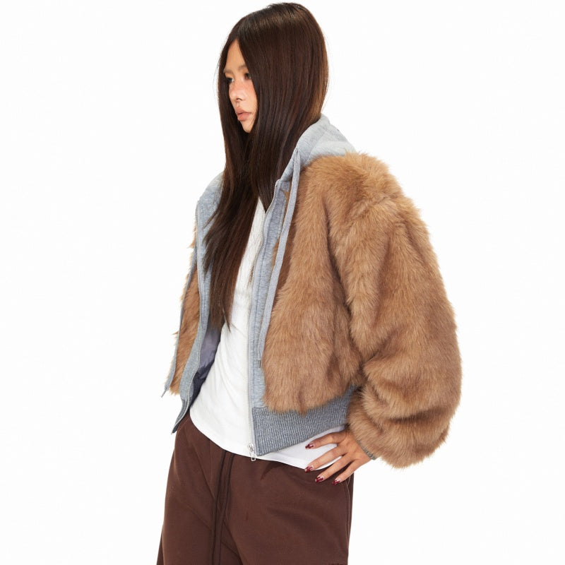 Faux Fur Letter Hooded Thick Cotton Coat For Women Winter