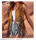 Women's Tassel Vest Sleeveless Hippie Faux Suede Tassel Jacket Cardigan