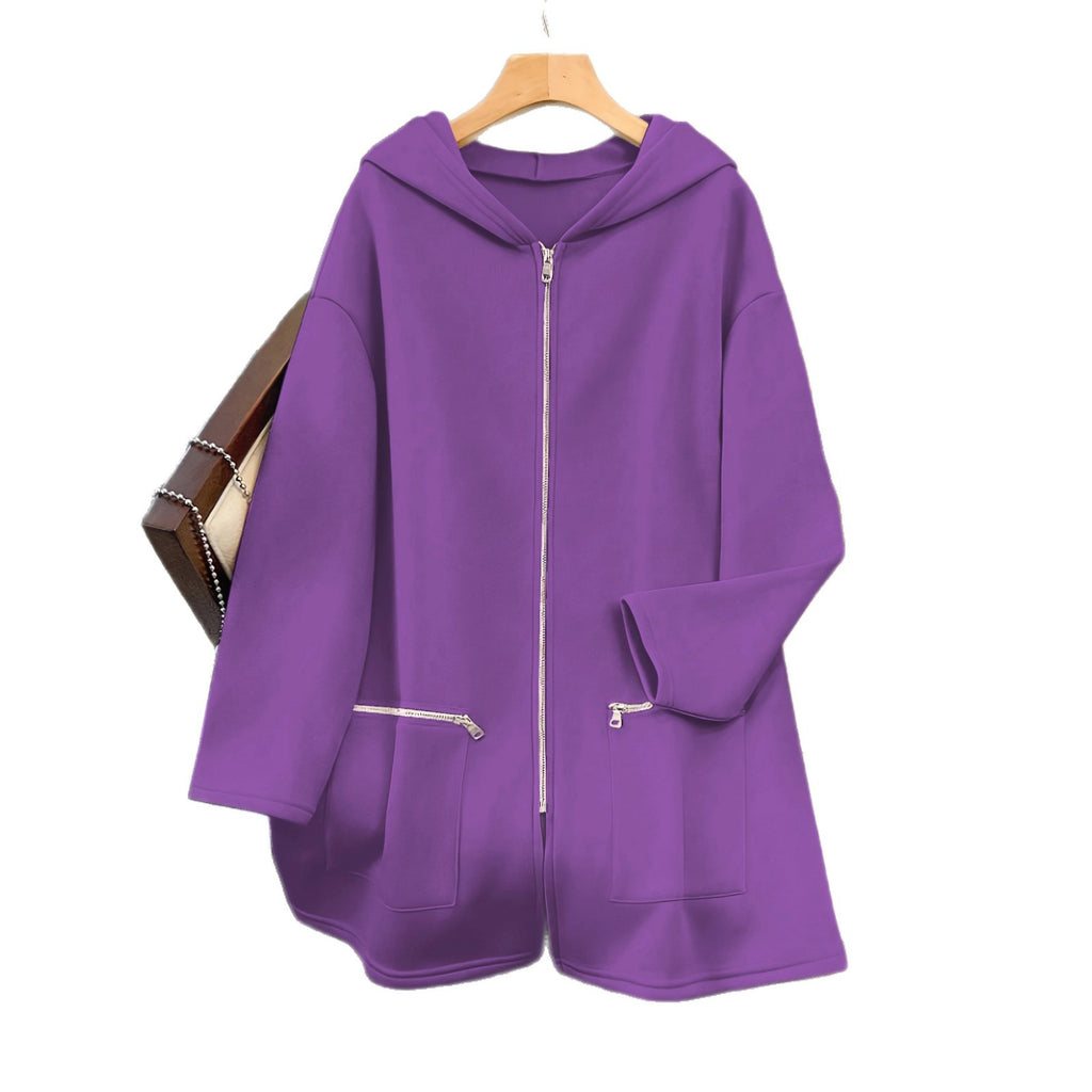 Plus-size Retro-chic Casual Sporty Hoodie For Fallwinter Loose-fitting