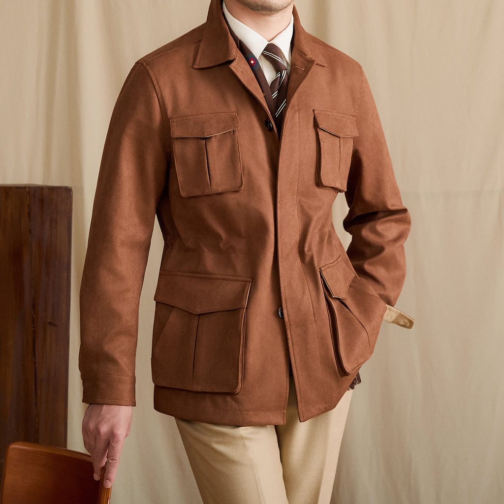 Suede Lapel Slim-fit Waist Safari Jacket Jacket