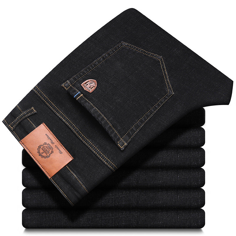 Autumn And Winter Fleece-lined Jeans For Men, Loose Straight Leg