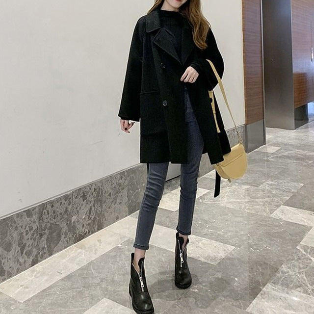 Winter Women's Korean-style Hepburn-style Loose Mid-length Faux Wool Coat