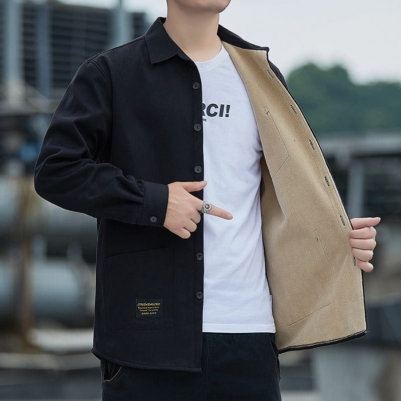 Men's AutumnWinter Cotton Fleece-Lined Thickened Shirt Jacket