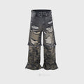 Camouflage Stitching Micro-pull Wide Leg Ripped Ripped Jeans