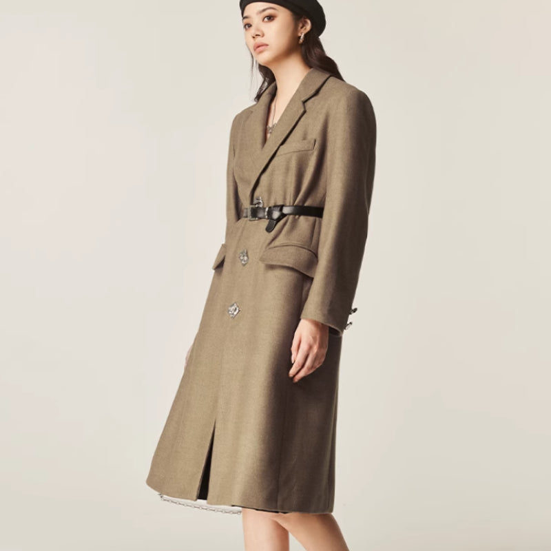 Autumn And Winter Classic Retro Mid-length Coat Brown Suit Jacket