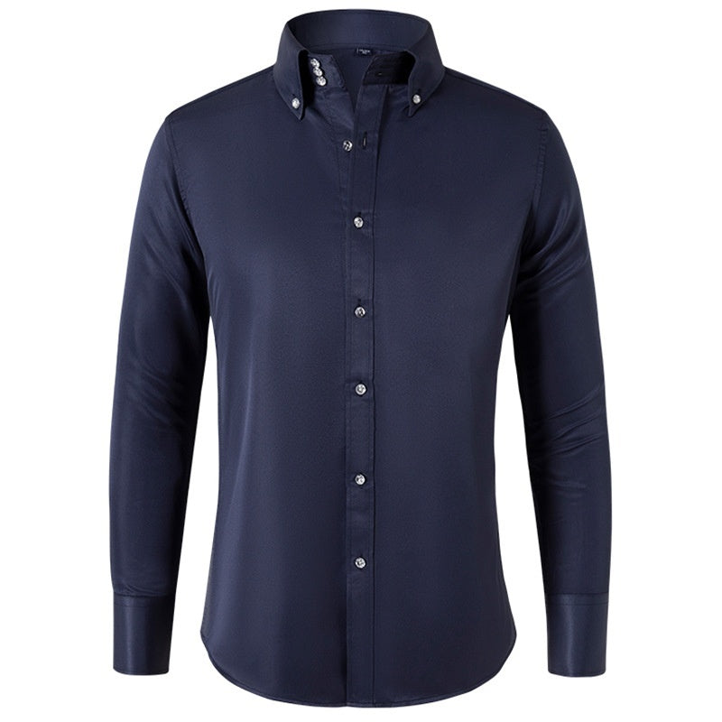 SpringAutumn New Crystal Button Plain Men's High-neck Shirt