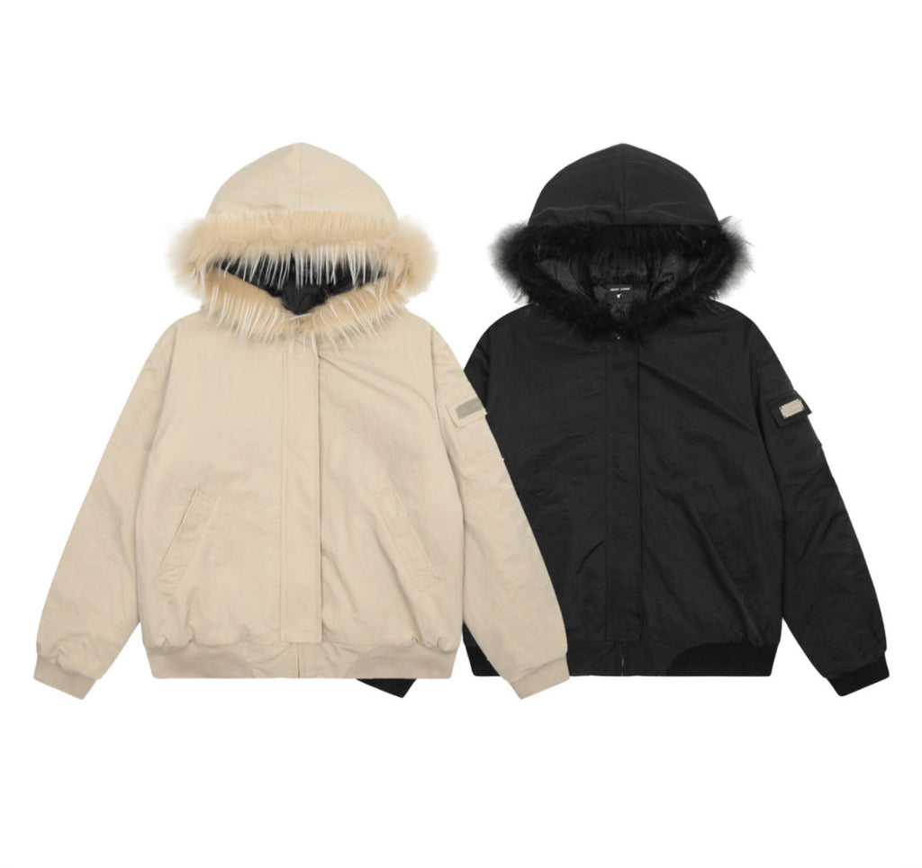 Solid Color Simple Fur Collar Jacket Women's Retro Casual Thickening Short All-match Coat