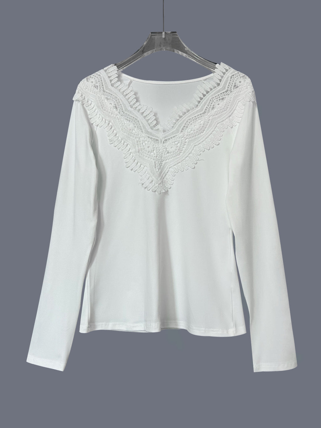 Double-V Lace V-Neck Trim Pullover T-Shirt