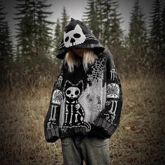 European And American Style Hooded Knitted Sweater Coat