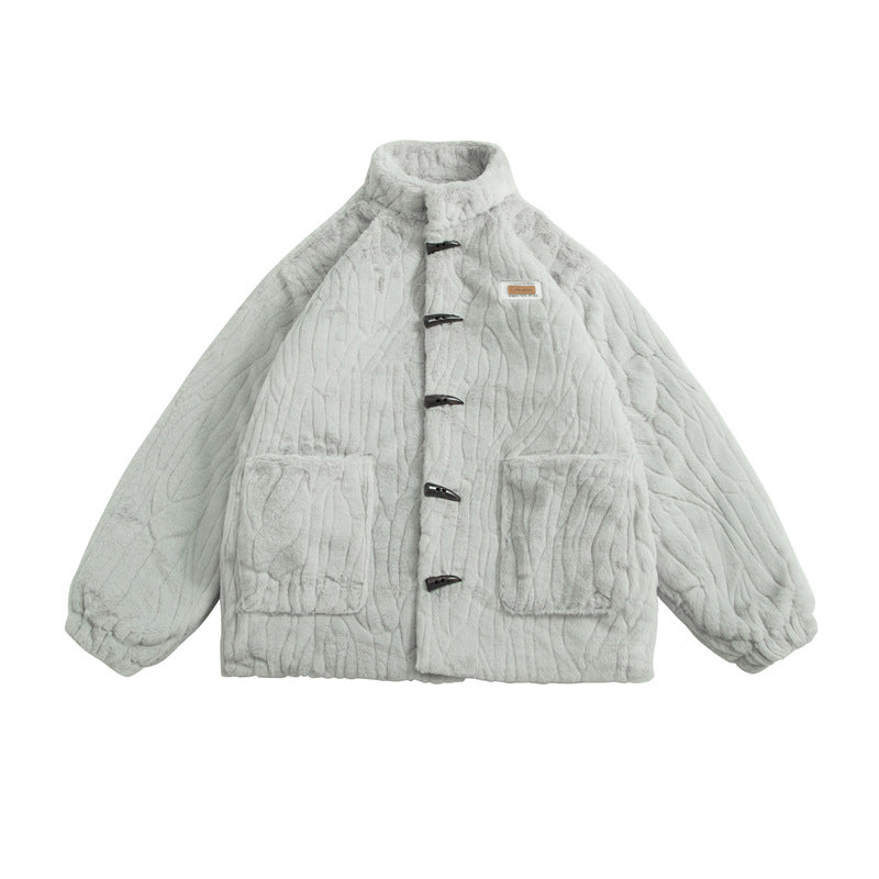 Solid Color Age-reducing Plush Coat Rabbit Fur Horn Button Cotton-padded Coat