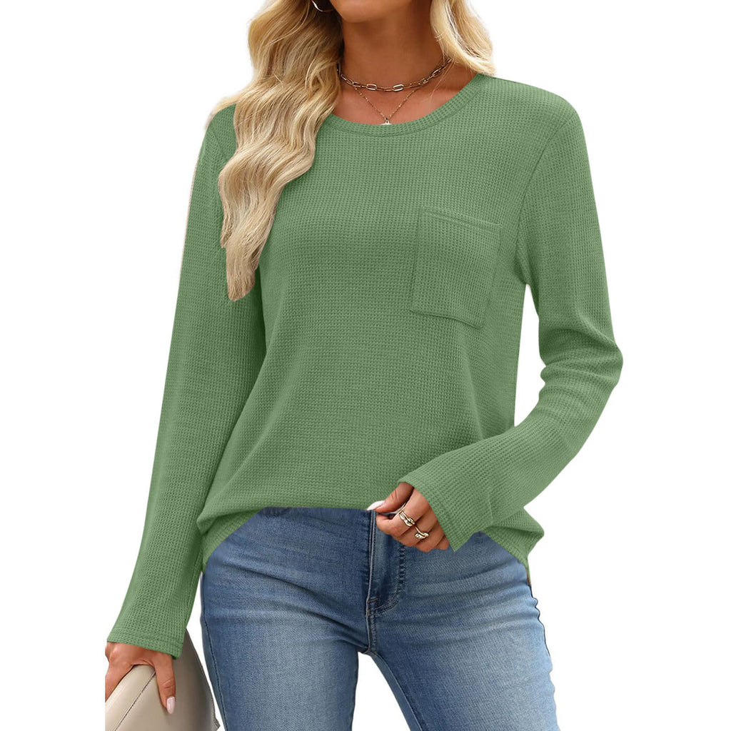 Women's Long-Sleeved Waffle Knit Top T-Shirt