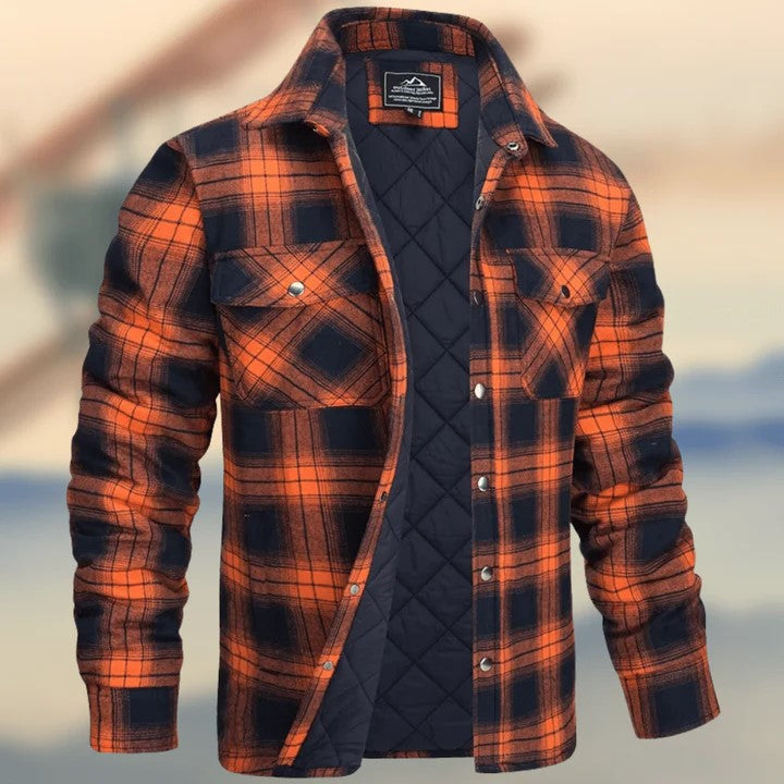 Men's Long Sleeve Lapel Plaid Thickened Shirt Jacket