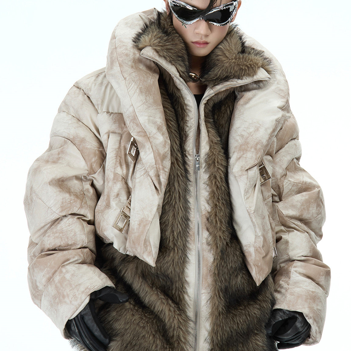 Deconstructing Mountain Carving Fake Two-piece Design Thickened Fur Cotton-padded Clothes