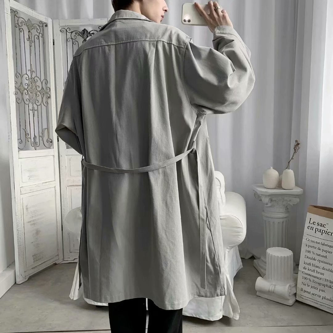 Autumn Thin Overknee Trench Coat Men's Mid-length Waist-tight