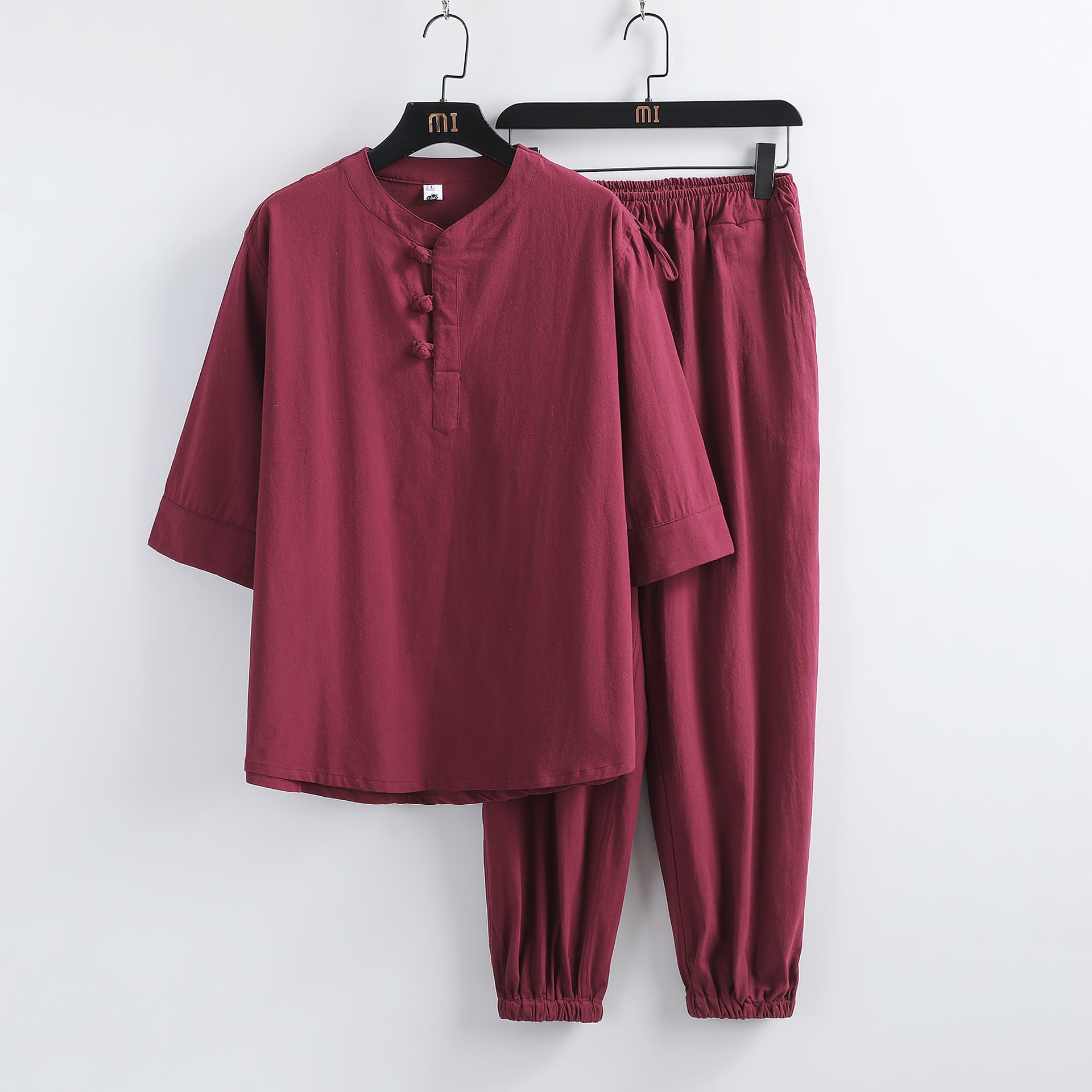 Linen Short Sleeve Suit Buckle Half Sleeve Hanfu Lay Buddhist Clothes