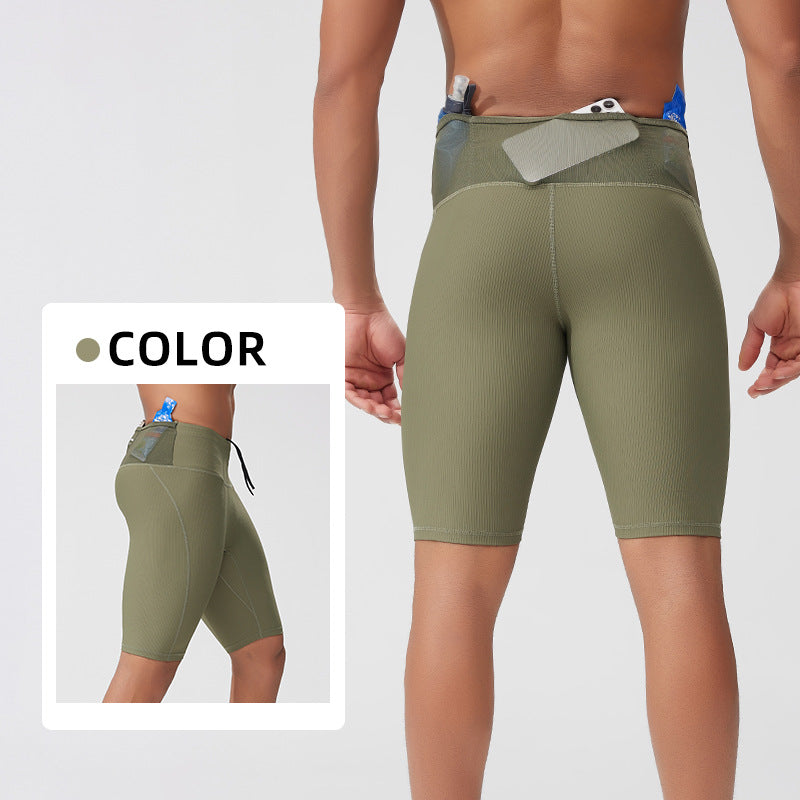 Men's And Women's Same High Elastic Multi-pocket High Waist Compression Shorts