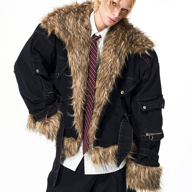 Advanced Quilted Fur Patchwork Denim Jacket