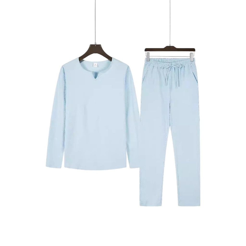 Men's Casual Solid Color Drawstring Waistband Pocket Suit