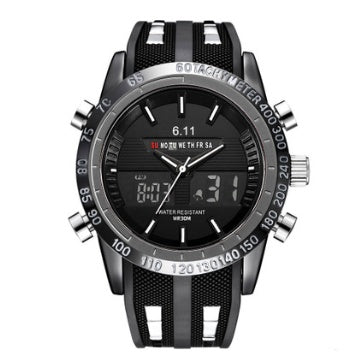 Men's silicone watch LED double display quartz 30 meters waterproof business casual sports watch