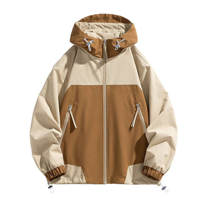 Retro Patchwork Hit Loose Casual Hooded Jacket