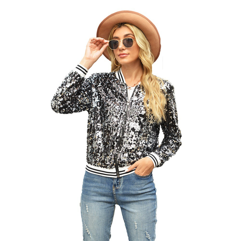 Fashionable Sequins Long Sleeve Coat For Women