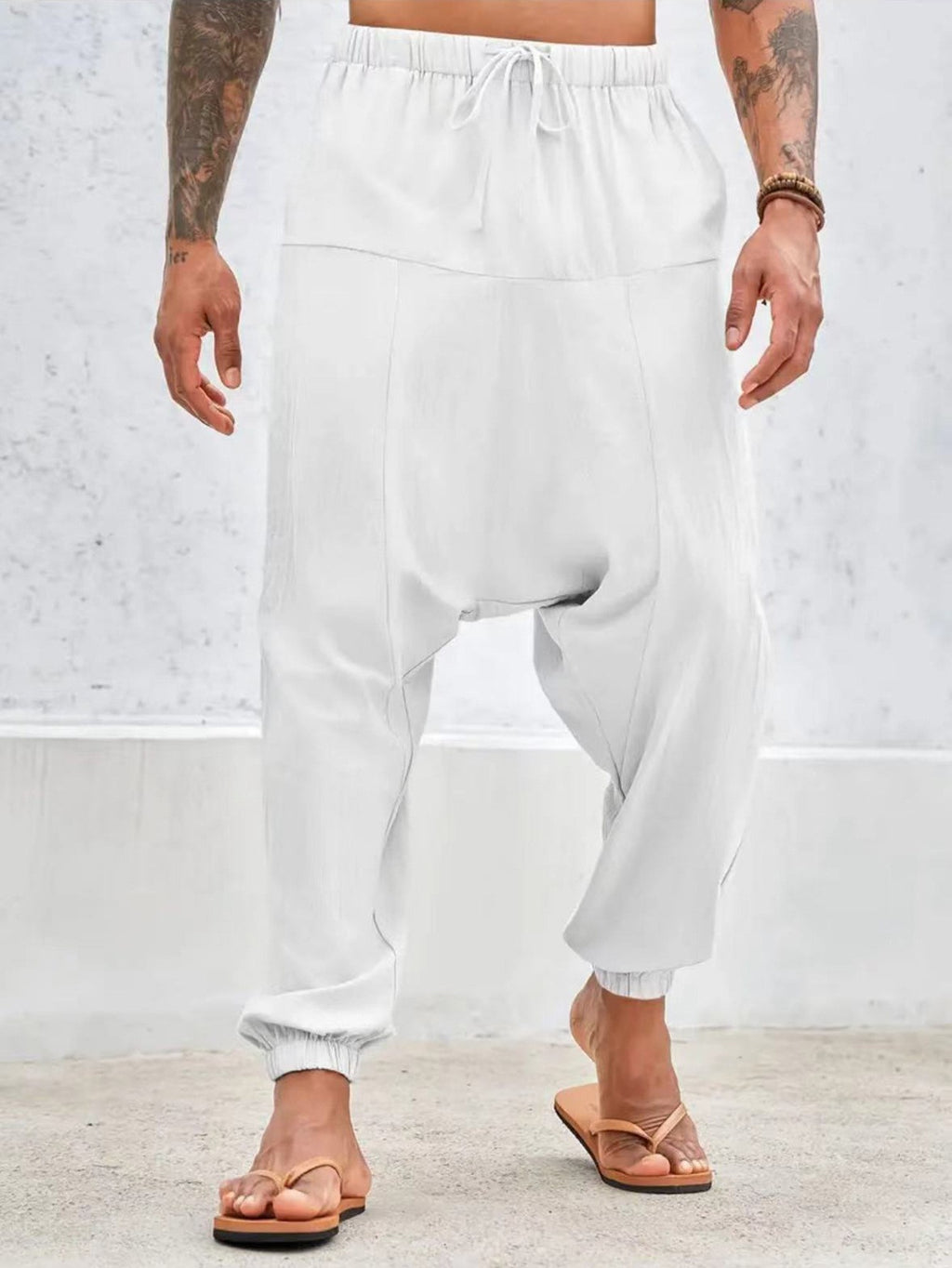 Summer Breathable Cuffed Pants Beach Straight-leg Pants Solid Color