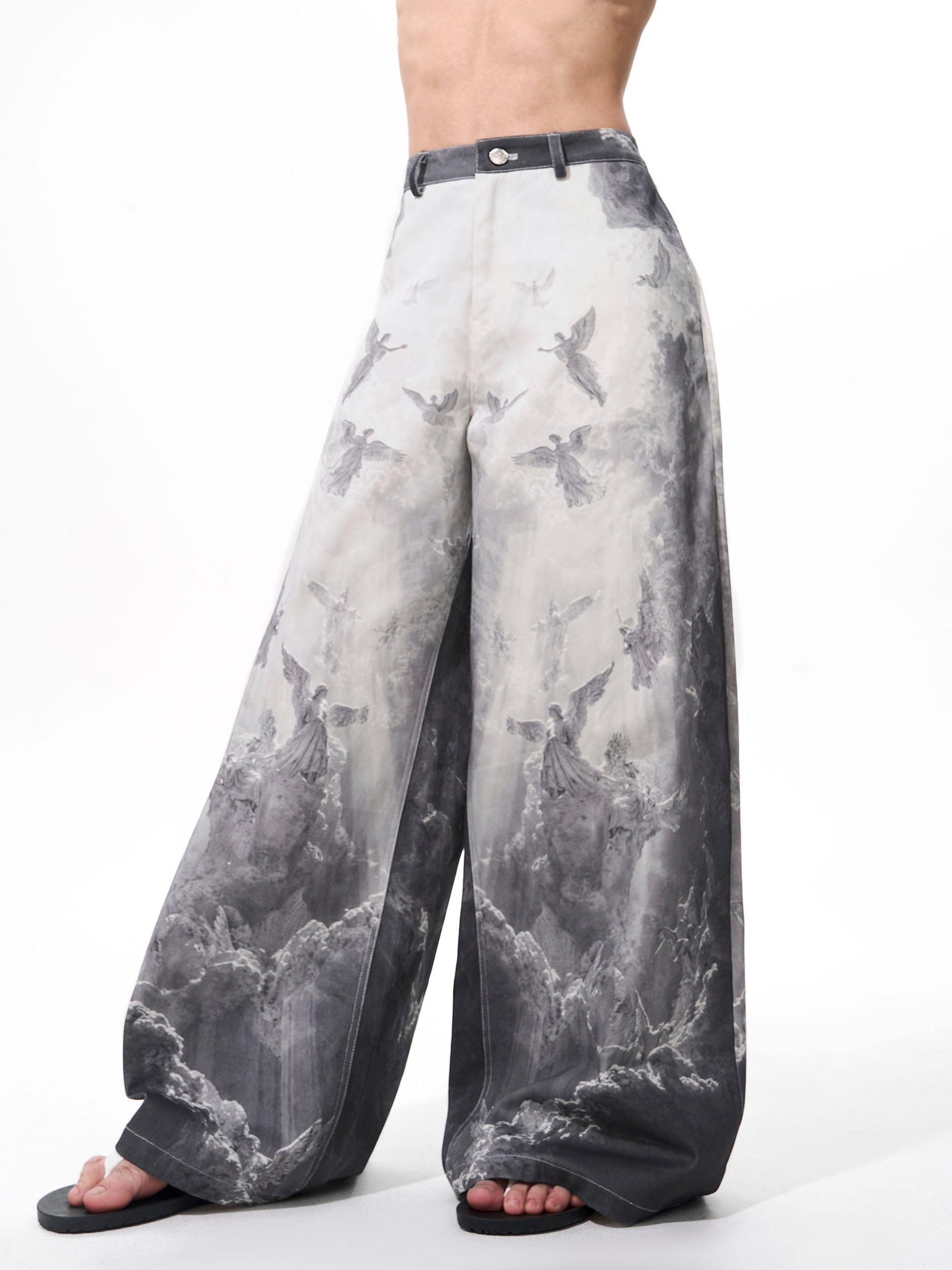 Vintage Rainbow-coated Trompe L'oeil Painted Distressed Straight-leg Jeans