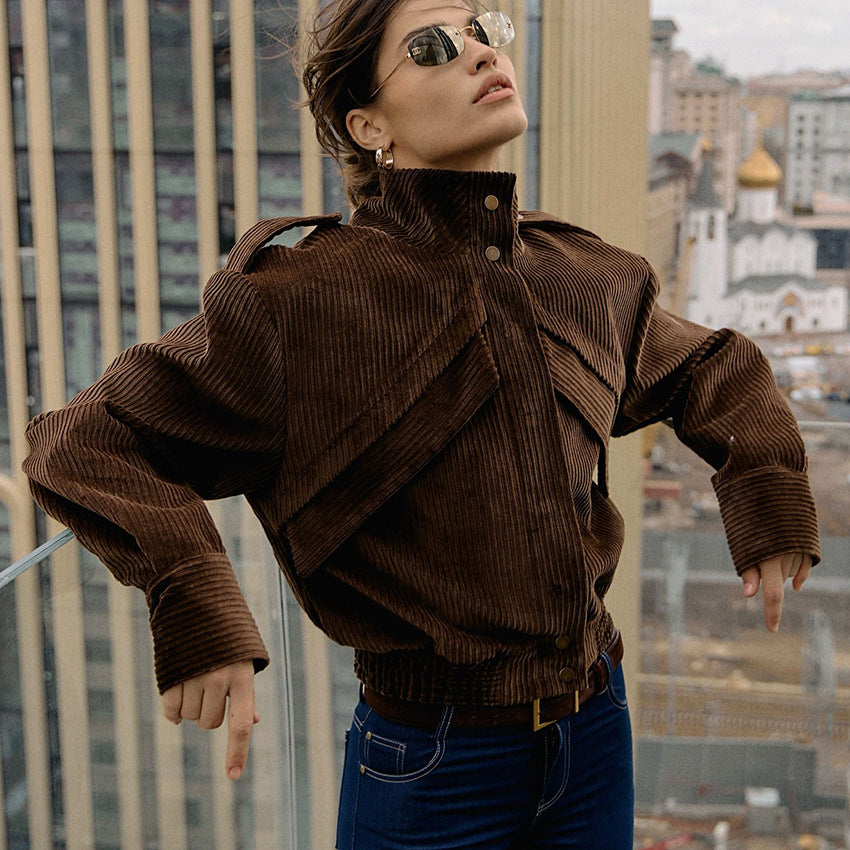 Casual Motorcycle-style Corduroy Jacket
