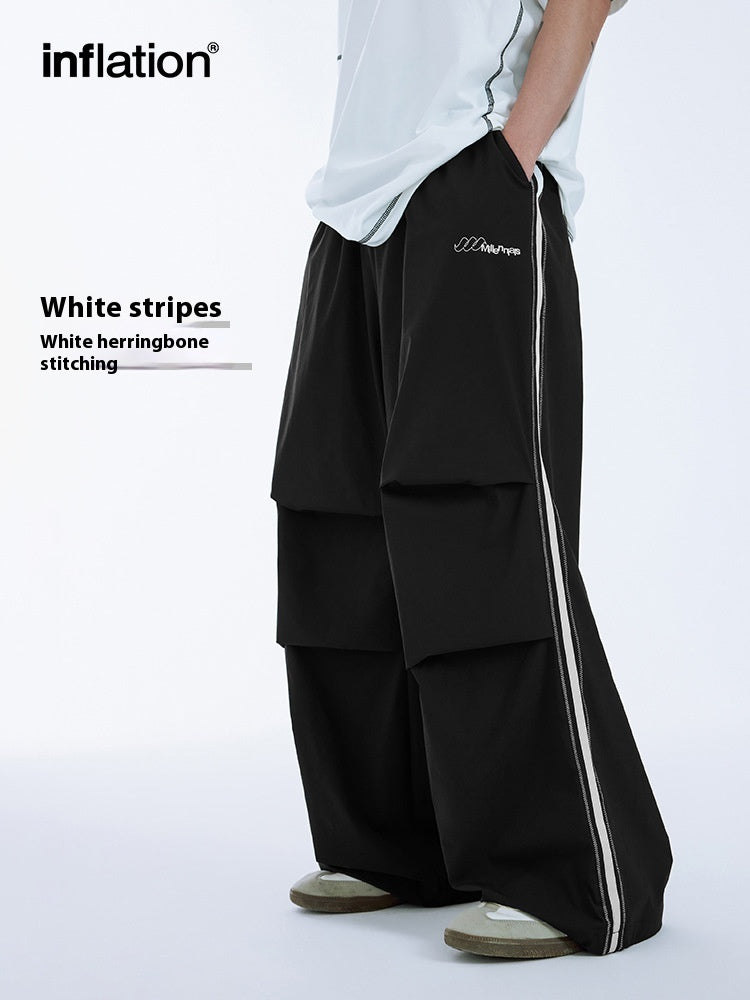 Summer New Bright Line Side Stripe Parachute Wide Leg Pants