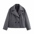 Gray Suit Woolen Jacket Women's Loose Double-breasted Short Coat